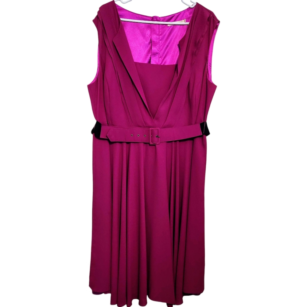 BGN Workshop Magenta Sleeveless Belted Dress Sz 20 EUC